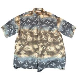 Pierre Cardin Shirt Mens XL Rayon Marlin Fish Print Button Up Vintage Style
